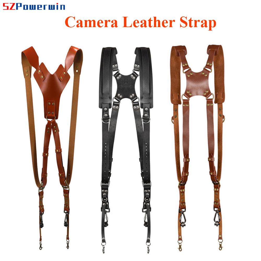 Camera Strap Leather - Powerwin New Genuine Leather Dual Camera