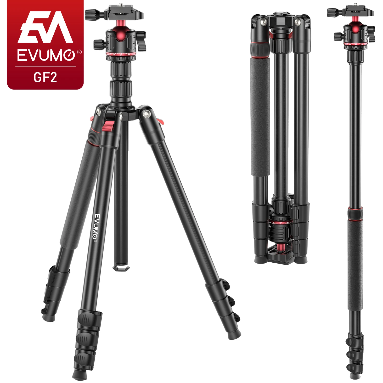 Camera Tripod Carbon - EVUMO GF2 Travel Tripod 1.73M Aluminum